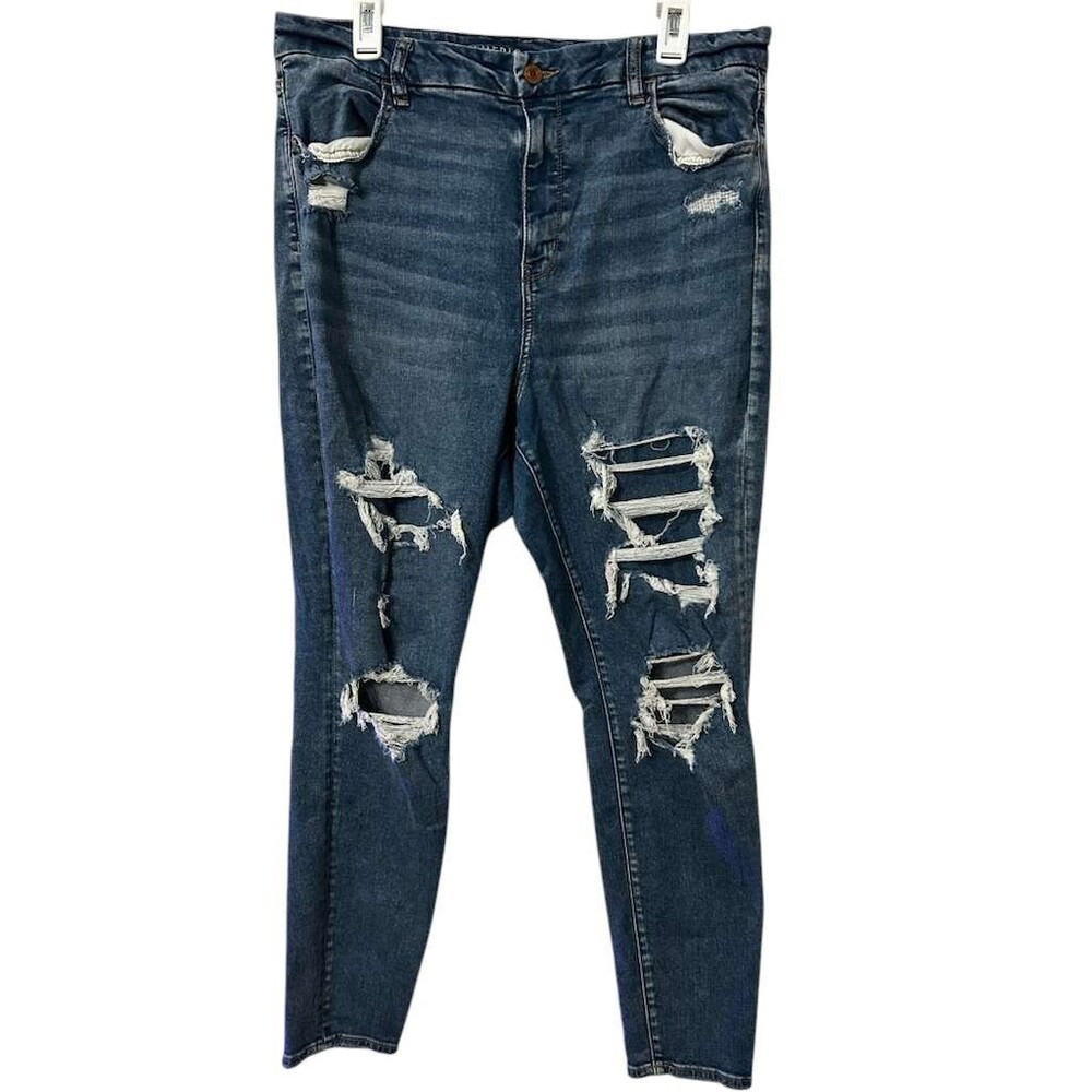 American Eagle Curvy Hi-Rise Jegging Women's Size 18 Distressed Denim Blue Jeans